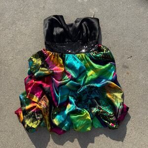 Y2K Studio Y Strapless Bubble Hem Rainbow Cocktail Prom Dress Satin Size 5/6